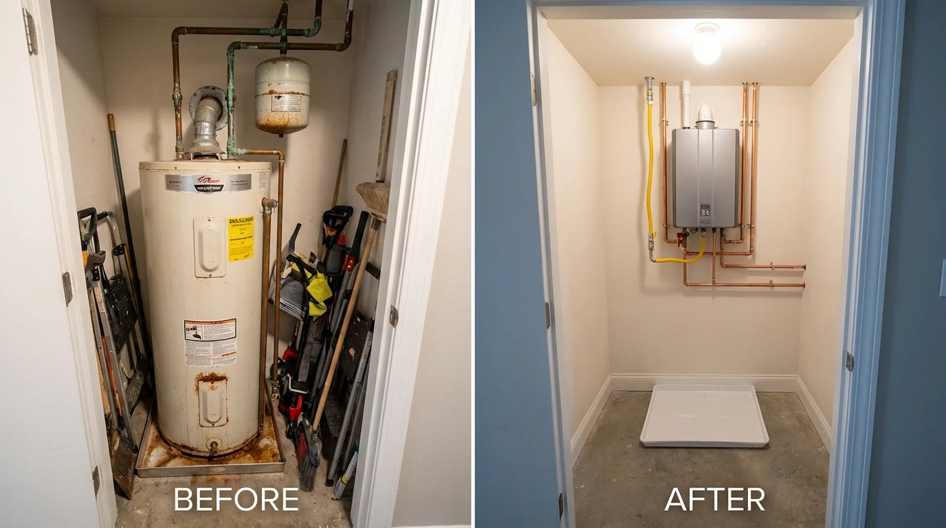 Tank water heater versus wall-mounted tankless unit comparison for Easton, CT homeowners