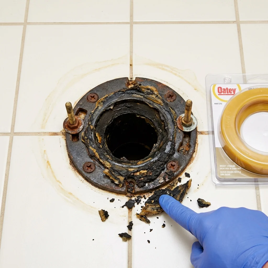 Failed wax ring showing water seepage at the base of a toilet in a Easton, CT home